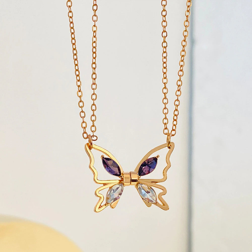 BFF Rings™ Collares de la amistad con mariposas y piedras preciosas